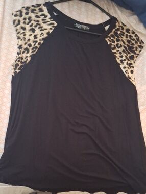 Shop Basic - Black Tank with Leopard-Print Shoulders